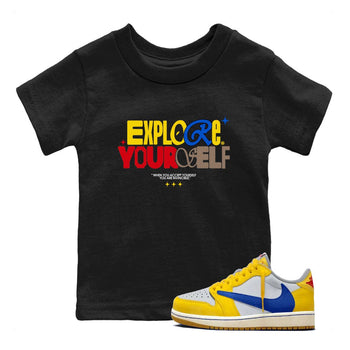 Air Jordan 1 Low Travis Scott Canary shirts to match jordans Explore Yourself sneaker match tees AJ1 Travis Scott Canary SNRT Sneaker release tees baby toddler Black 1 cotton Shirt