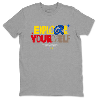 Air Jordan 1 Low Travis Scott Canary shirts to match jordans Explore Yourself sneaker match tees AJ1 Travis Scott Canary SNRT Sneaker Release Tees unisex cotton Heather Grey 2 crew neck shirt