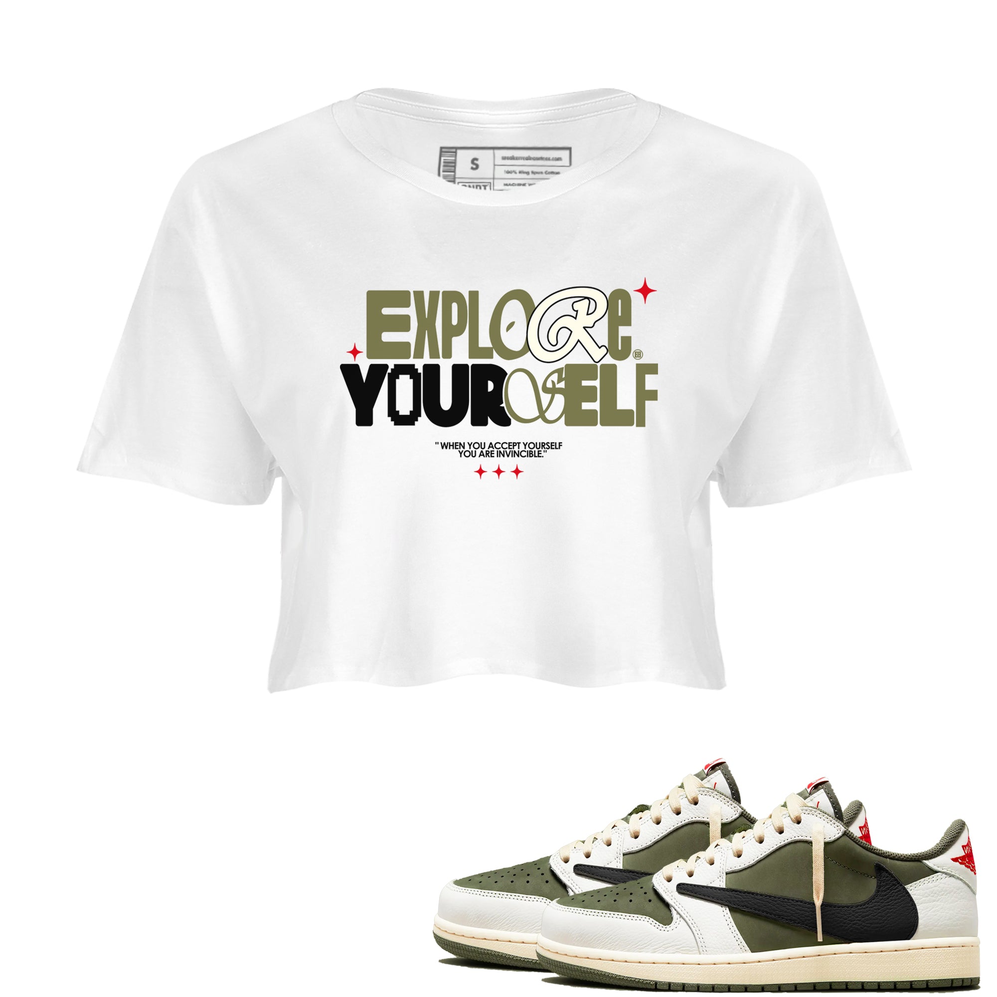 Explore Yourself SNRT Sneaker Women's Top - Air Jordan 1 Travis Scott Medium Olive - SNRT Sneaker T-shirts