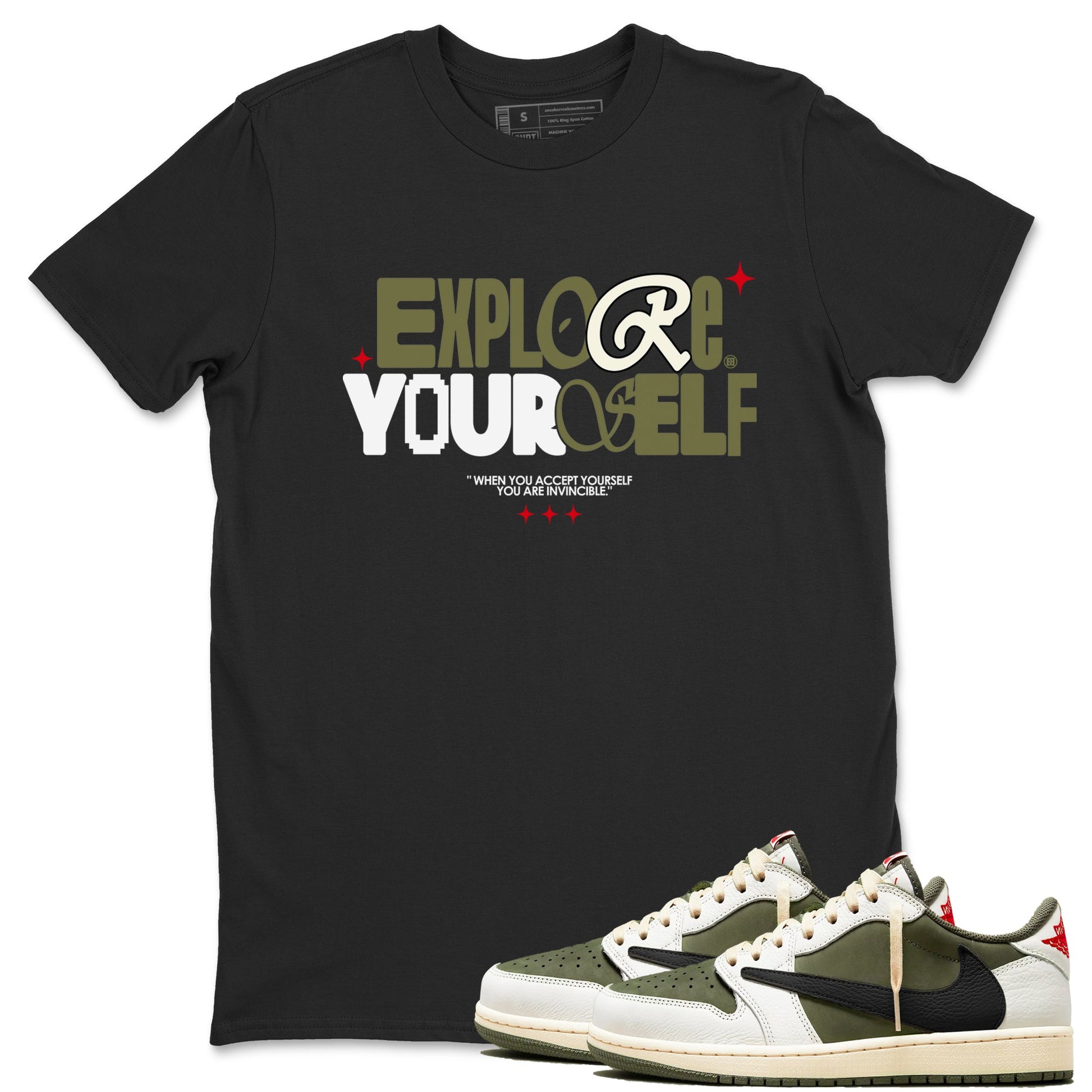 AJ1 Travis Scott Medium Olive shirts to match jordans Explore Yourself sneaker match tees Air Jordan 1 Travis Scott Medium Olive SNRT Sneaker Tees streetwear brand