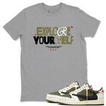 AJ1 Travis Scott Medium Olive shirts to match jordans Explore Yourself sneaker match tees Air Jordan 1 Travis Scott Medium Olive SNRT Sneaker Tees streetwear brand