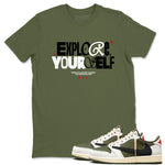 AJ1 Travis Scott Medium Olive shirts to match jordans Explore Yourself sneaker match tees Air Jordan 1 Travis Scott Medium Olive SNRT Sneaker Tees streetwear brand