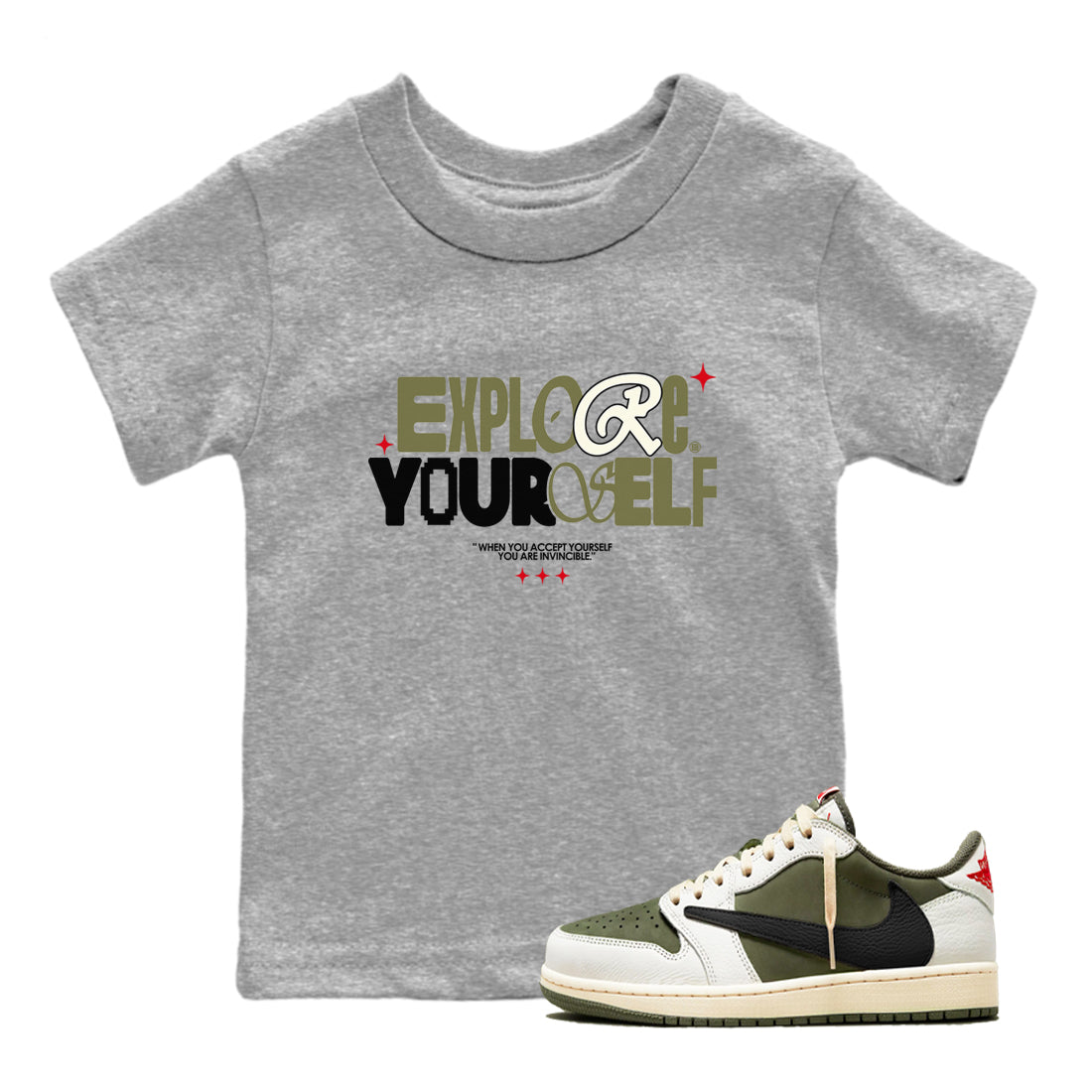 AJ1 Travis Scott Medium Olive shirts to match jordans Explore Yourself sneaker match tees Air Jordan 1 Travis Scott Medium Olive SNRT Sneaker Tees streetwear brand