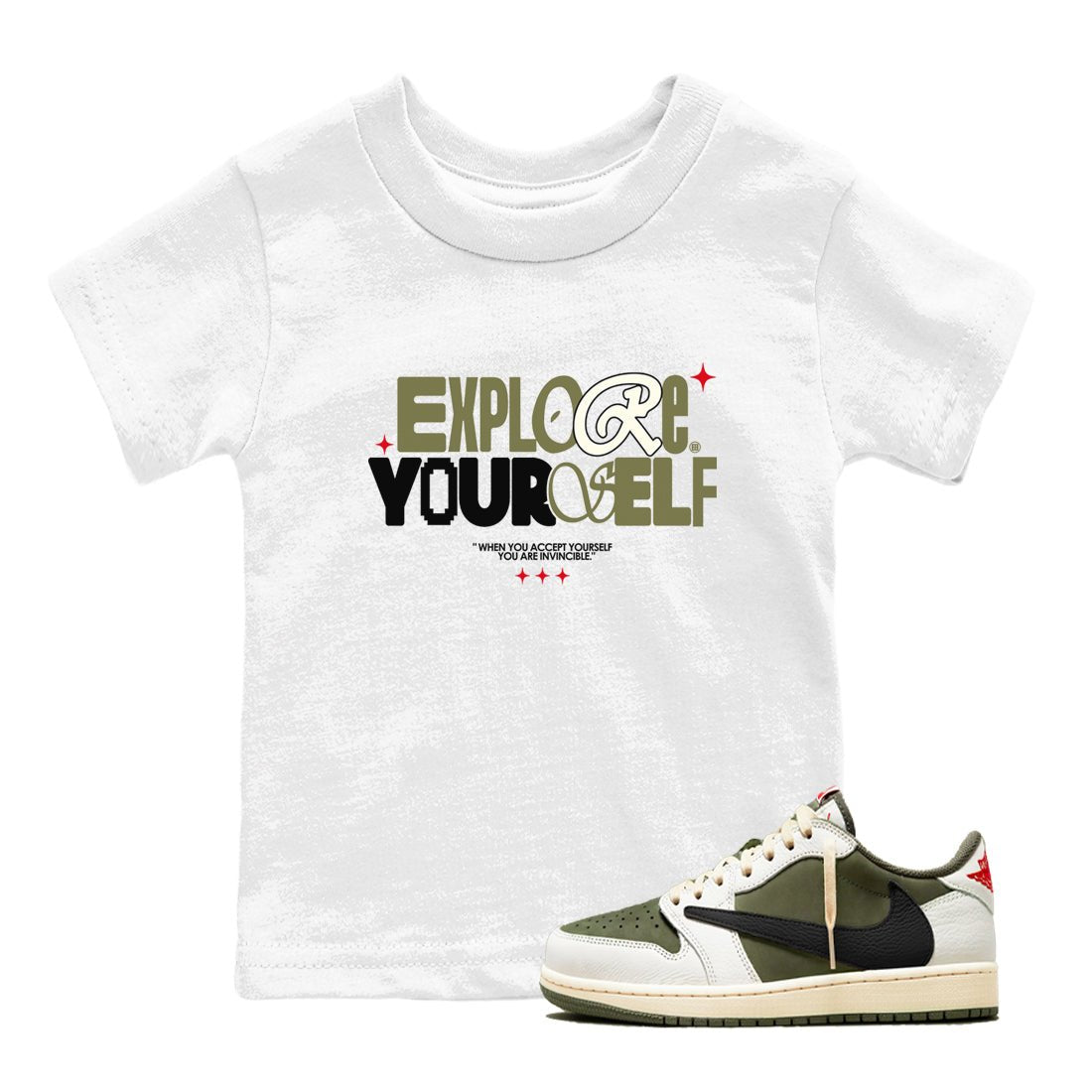 AJ1 Travis Scott Medium Olive shirts to match jordans Explore Yourself sneaker match tees Air Jordan 1 Travis Scott Medium Olive SNRT Sneaker Tees streetwear brand