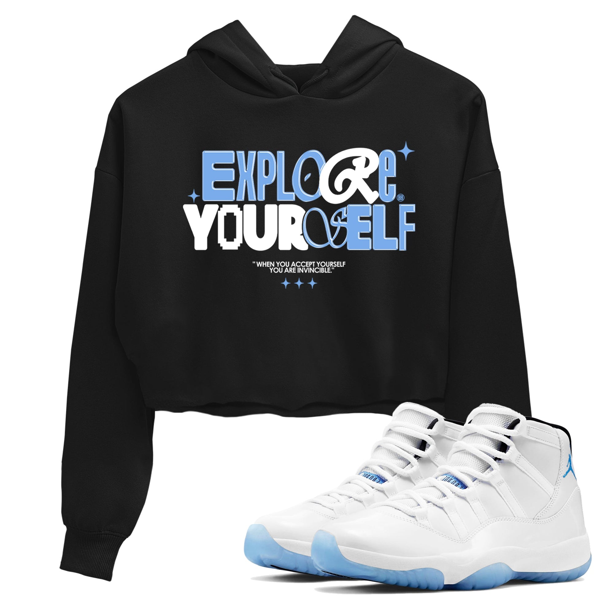 11s Legend Blue shirts to match jordans Explore Yourself sneaker match tees Air Jordan 11 Legend Blue SNRT Sneaker Release Tees unisex cotton Black 1 Crop Shirts