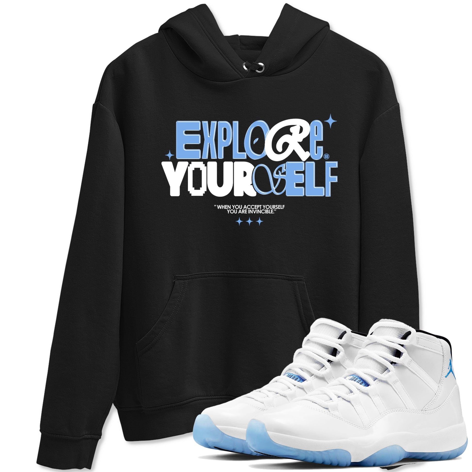 11s Legend Blue shirts to match jordans Explore Yourself sneaker match tees Air Jordan 11 Legend Blue SNRT Sneaker Release Tees unisex cotton Black 1 crew neck shirts