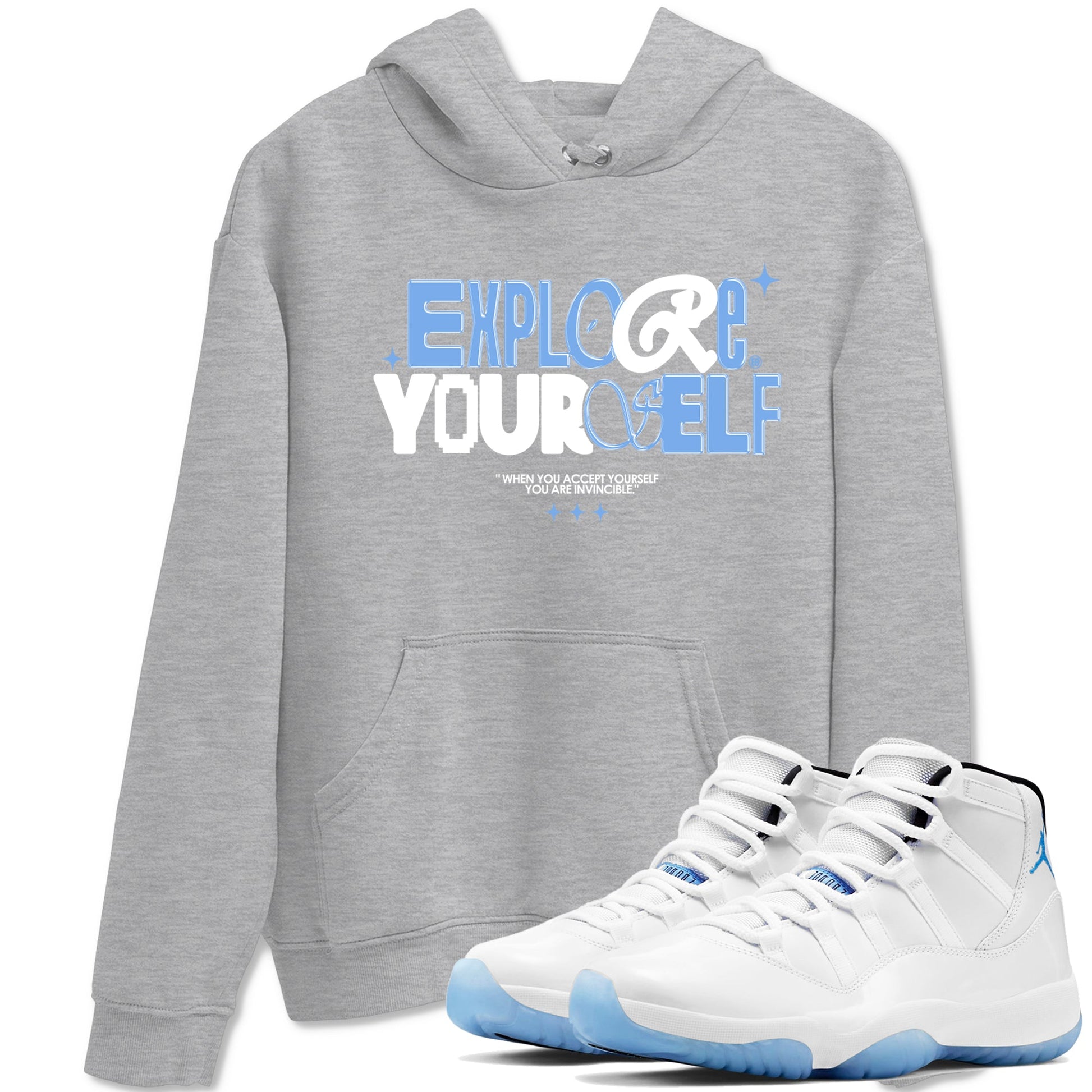 11s Legend Blue shirts to match jordans Explore Yourself sneaker match tees Air Jordan 11 Legend Blue SNRT Sneaker Release Tees unisex cotton Heather Grey 1 crew neck shirts