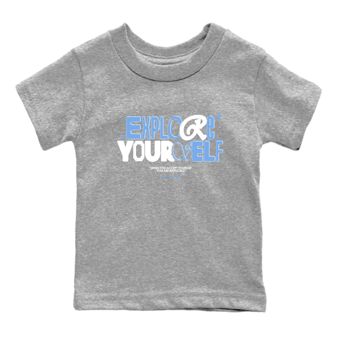 11s Legend Blue shirts to match jordans Explore Yourself sneaker match tees Air Jordan 11 Legend Blue SNRT Sneaker Release Tees Youth Baby Heather Grey 2 crew neck shirts