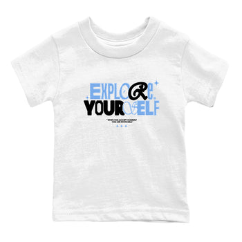 11s Legend Blue shirts to match jordans Explore Yourself sneaker match tees Air Jordan 11 Legend Blue SNRT Sneaker Release Tees Youth Baby White 2 crew neck shirts