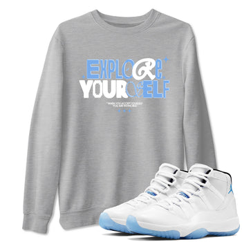 11s Legend Blue shirts to match jordans Explore Yourself sneaker match tees Air Jordan 11 Legend Blue SNRT Sneaker Release Tees unisex cotton Heather Grey 1 crew neck shirts