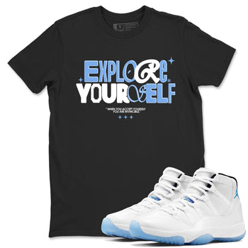 11s Legend Blue shirts to match jordans Explore Yourself sneaker match tees Air Jordan 11 Legend Blue SNRT Sneaker Release Tees unisex cotton Black 1 crew neck shirts