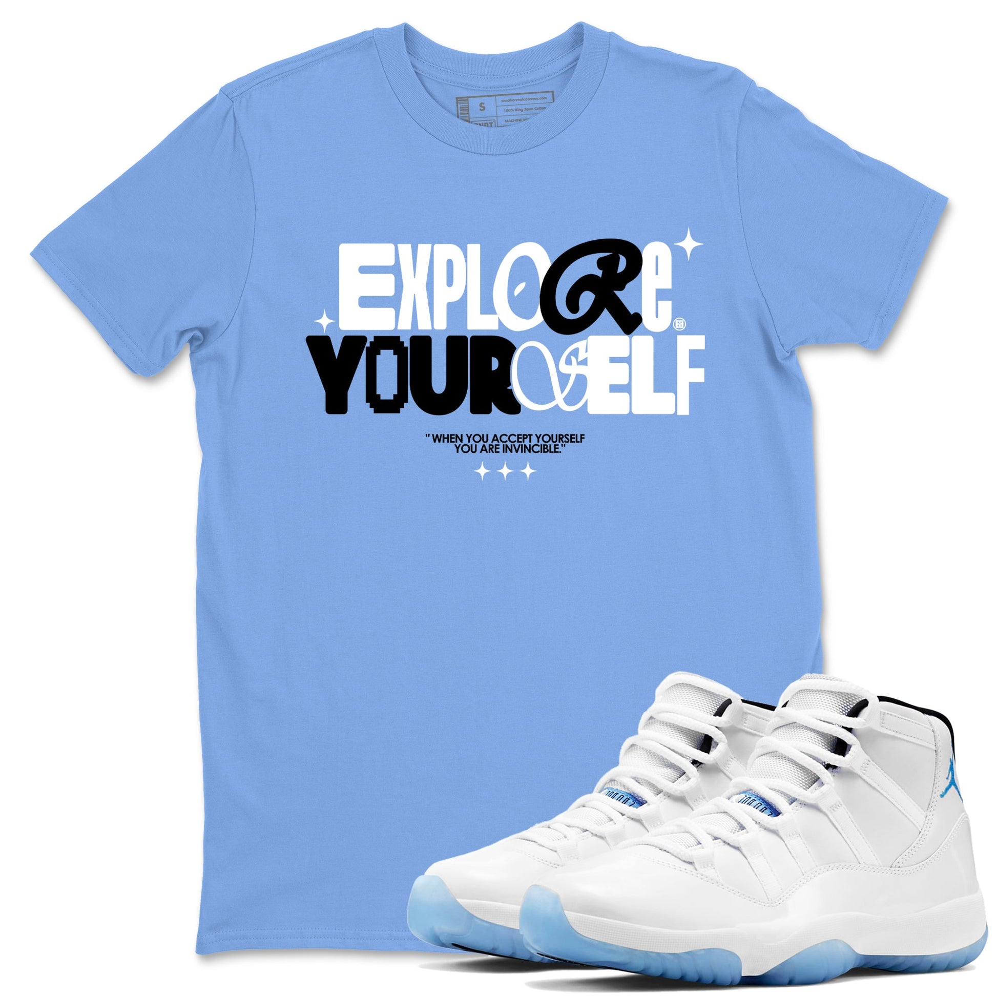 11s Legend Blue shirts to match jordans Explore Yourself sneaker match tees Air Jordan 11 Legend Blue SNRT Sneaker Release Tees unisex cotton Carolina Blue 1 crew neck shirts