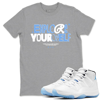 11s Legend Blue shirts to match jordans Explore Yourself sneaker match tees Air Jordan 11 Legend Blue SNRT Sneaker Release Tees unisex cotton Heather Grey 1 crew neck shirts