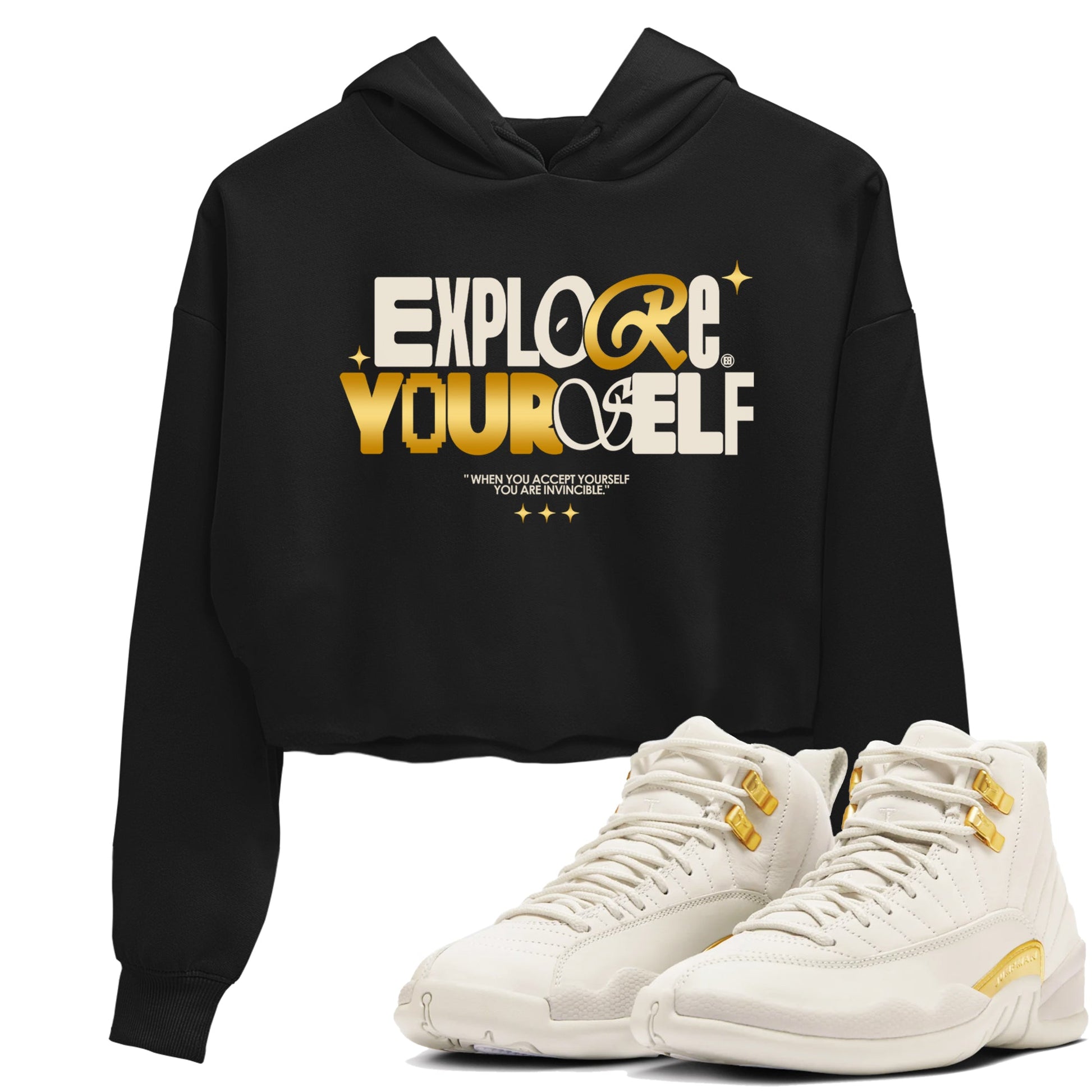 12s Phantom shirts to match jordans Explore Yourself sneaker match tees Air Jordan 12 WMNS Phantom match shoes to clothes SNRT Sneaker Tees unisex cotton Black 1 crop tee