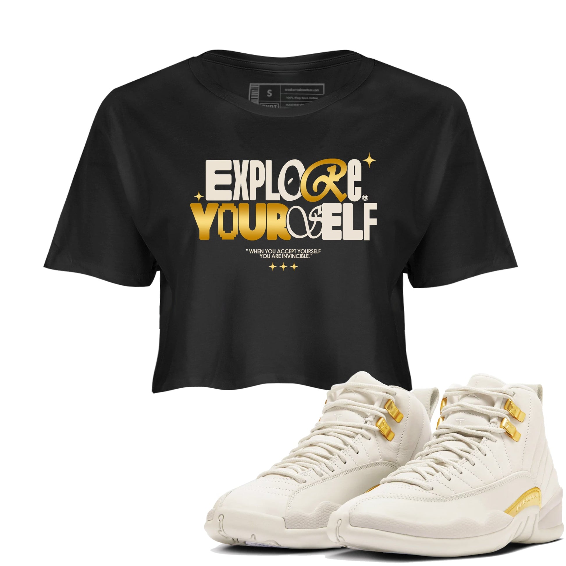 12s Phantom shirts to match jordans Explore Yourself sneaker match tees Air Jordan 12 WMNS Phantom match shoes to clothes SNRT Sneaker Tees unisex cotton Black 1 crop tee