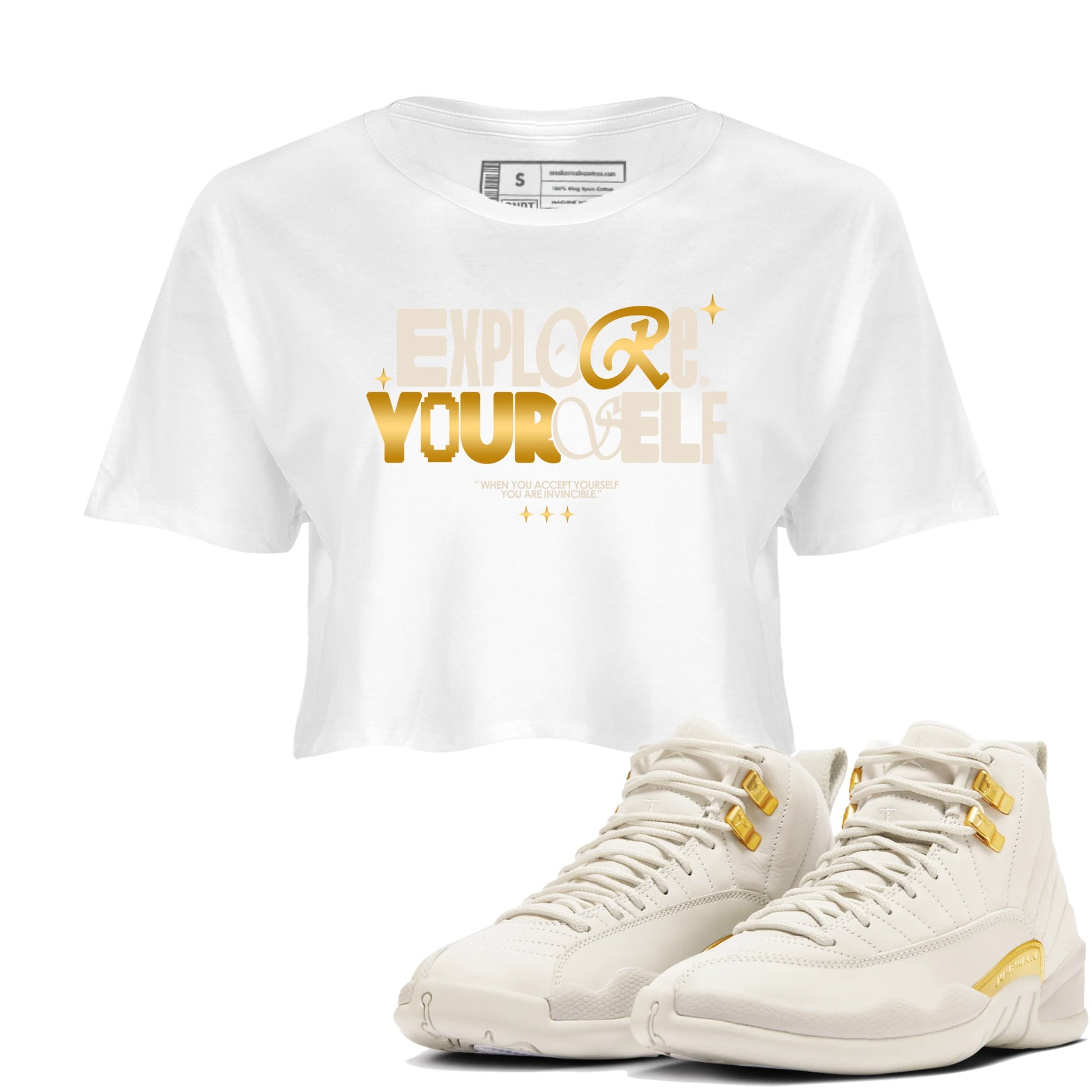 12s Phantom shirts to match jordans Explore Yourself sneaker match tees Air Jordan 12 WMNS Phantom match shoes to clothes SNRT Sneaker Tees unisex cotton White 1 crop tee