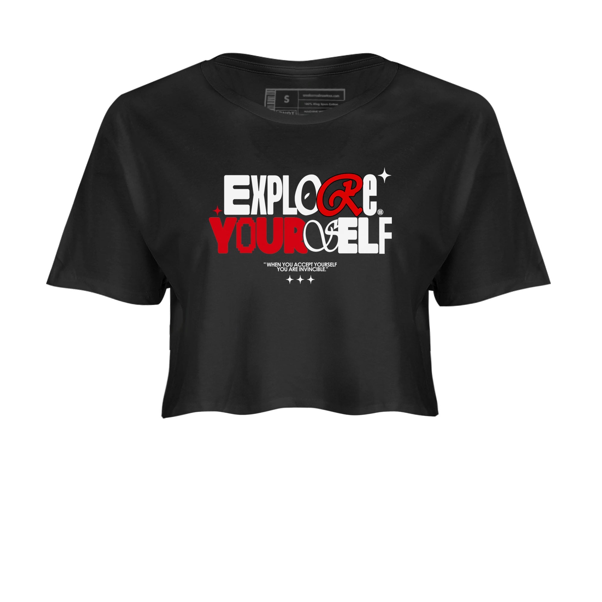 Air Jordan 12 Retro Taxi Flip shirts to match jordans Explore Yourself sneaker match tees 12s Red Taxi SNRT sneaker release Tees Black 2 crop length shirt