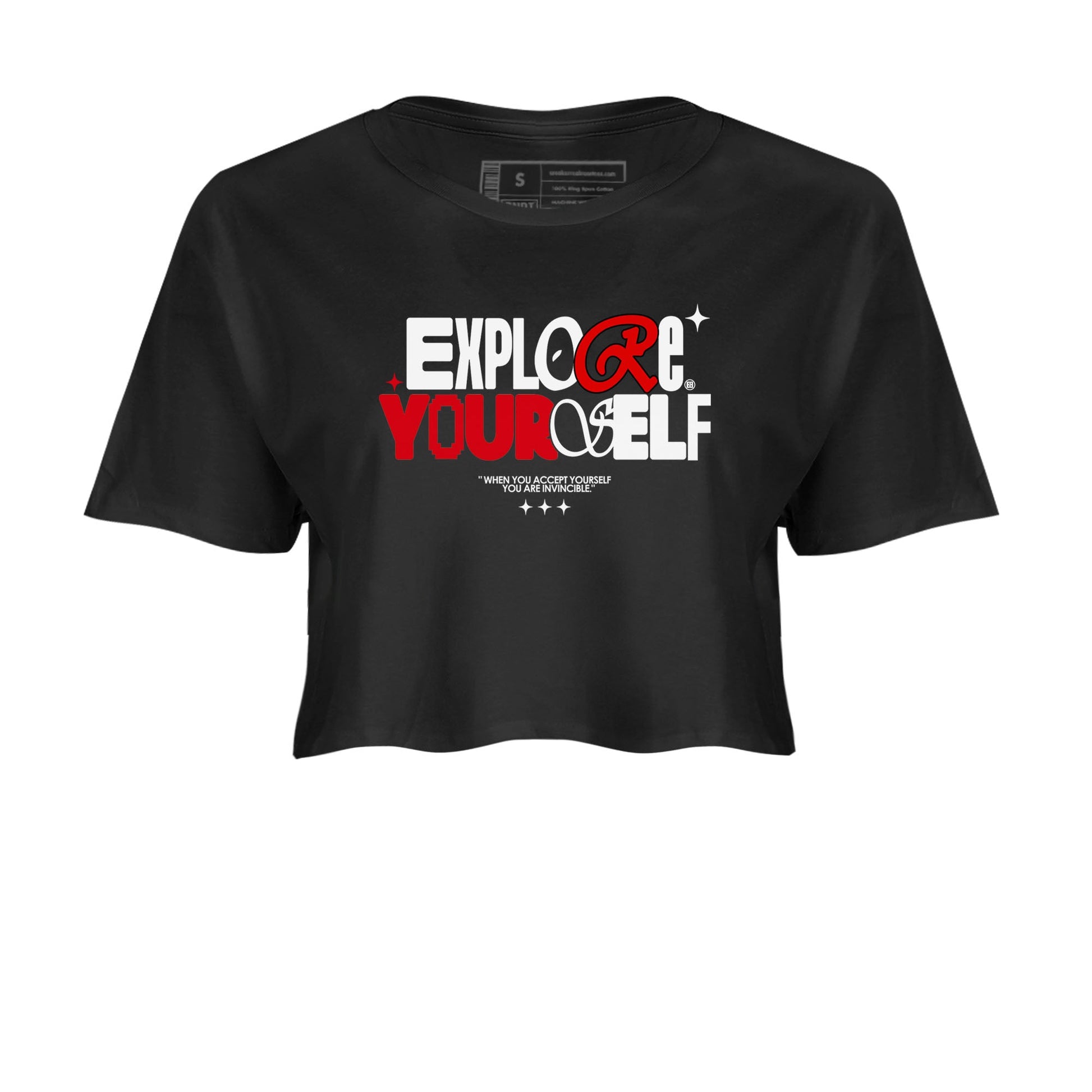 Air Jordan 12 Retro Taxi Flip shirts to match jordans Explore Yourself sneaker match tees 12s Red Taxi SNRT sneaker release Tees Black 2 crop length shirt
