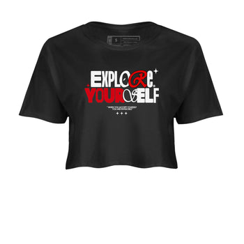 Air Jordan 12 Retro Taxi Flip shirts to match jordans Explore Yourself sneaker match tees 12s Red Taxi SNRT sneaker release Tees Black 2 crop length shirt
