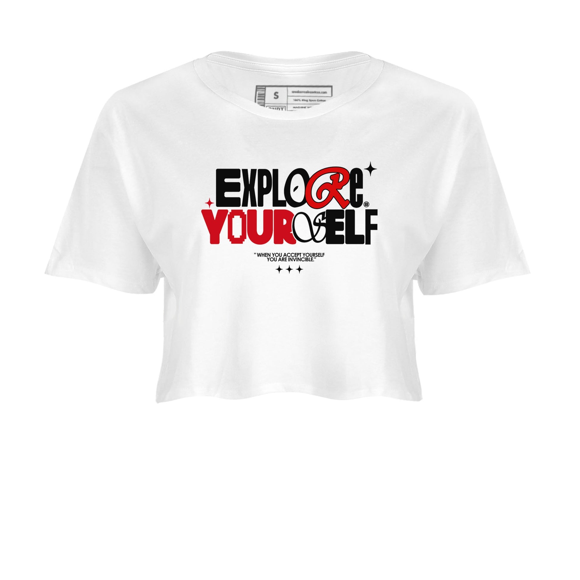Air Jordan 12 Retro Taxi Flip shirts to match jordans Explore Yourself sneaker match tees 12s Red Taxi SNRT sneaker release Tees White 2 crop length shirt