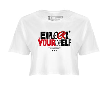 Air Jordan 12 Retro Taxi Flip shirts to match jordans Explore Yourself sneaker match tees 12s Red Taxi SNRT sneaker release Tees White 2 crop length shirt