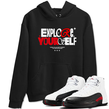 Air Jordan 12 Retro Taxi Flip shirts to match jordans Explore Yourself sneaker match tees 12s Red Taxi SNRT sneaker release Tees unisex cotton Black 1 crew neck shirt