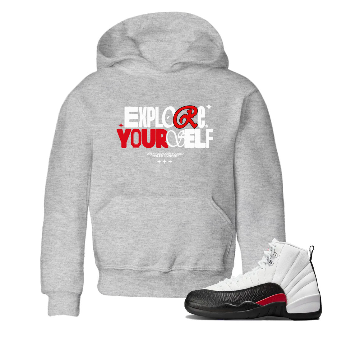 Air Jordan 12 Retro Taxi Flip shirts to match jordans Explore Yourself sneaker match tees 12s Red Taxi SNRT sneaker release tees baby toddler Heather Grey 1 cotton Shirt