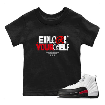 Air Jordan 12 Retro Taxi Flip shirts to match jordans Explore Yourself sneaker match tees 12s Red Taxi SNRT sneaker release tees baby toddler Black 1 cotton Shirt