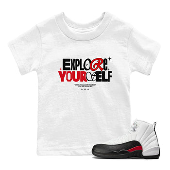 Air Jordan 12 Retro Taxi Flip shirts to match jordans Explore Yourself sneaker match tees 12s Red Taxi SNRT sneaker release tees baby toddler White 1 cotton Shirt