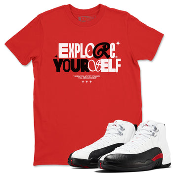 Air Jordan 12 Retro Taxi Flip shirts to match jordans Explore Yourself sneaker match tees 12s Red Taxi SNRT sneaker release Tees unisex cotton Red 1 crew neck shirt