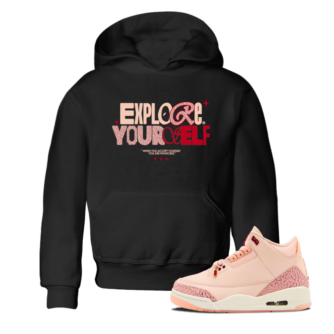 Air Jordan 3 "Treat Yourself" Washed Coral shirts to Special Valentine's Day Explore Yourself sneaker match tees Jordan 3 Valentine's Day best t shirts to wear with jordans SNRT Sneaker Tees Youth Baby Black 1 tee