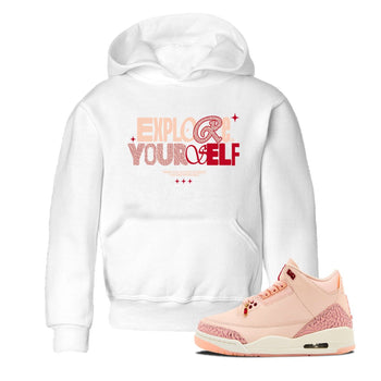 Air Jordan 3 "Treat Yourself" Washed Coral shirts to Special Valentine's Day Explore Yourself sneaker match tees Jordan 3 Valentine's Day best t shirts to wear with jordans SNRT Sneaker Tees Youth Baby White 1 tee