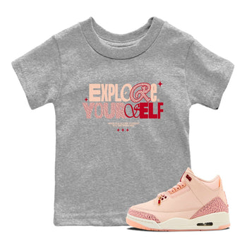 Air Jordan 3 "Treat Yourself" Washed Coral shirts to Special Valentine's Day Explore Yourself sneaker match tees Jordan 3 Valentine's Day best t shirts to wear with jordans SNRT Sneaker Tees Youth Baby Heather Grey 1 tee