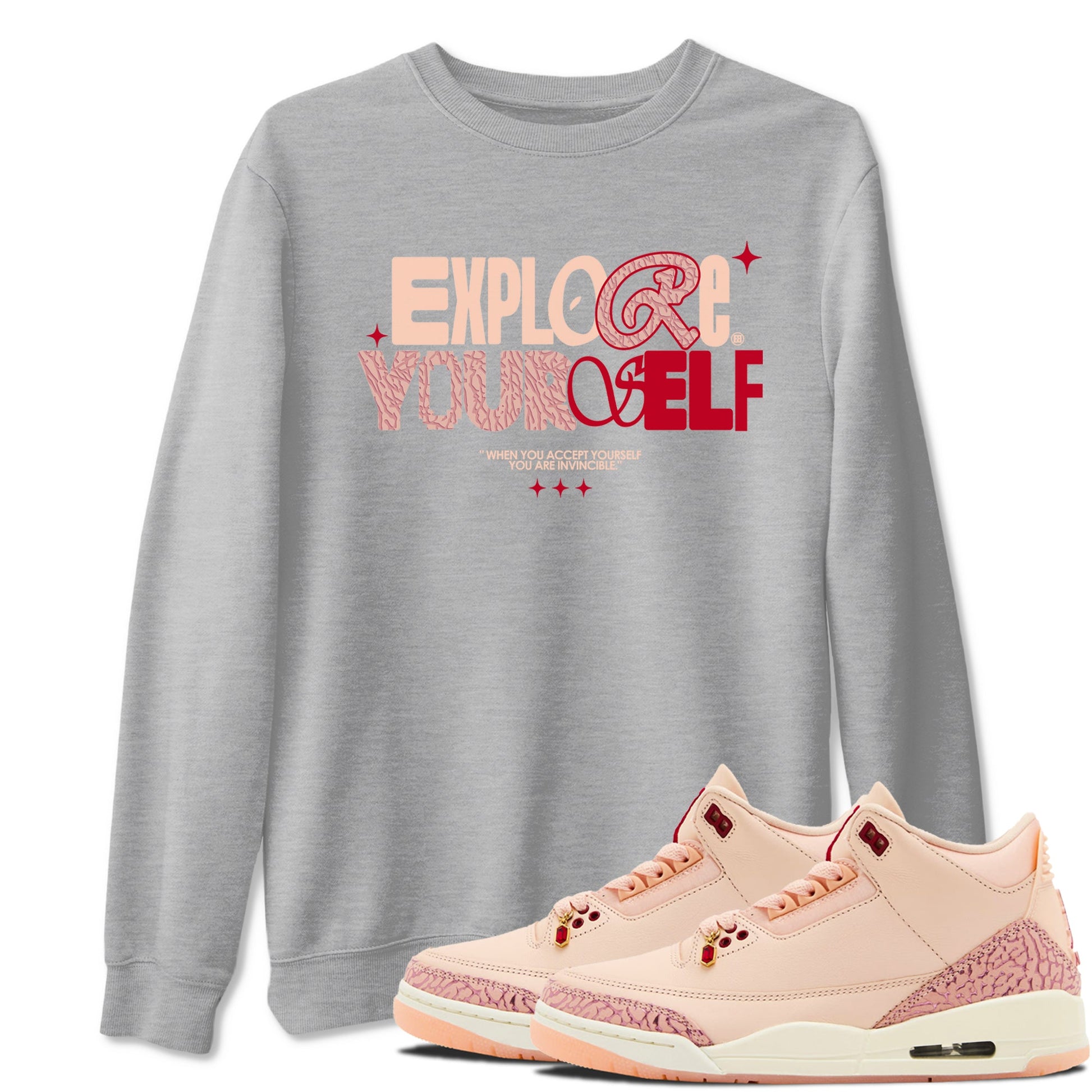 Air Jordan 3 "Treat Yourself" Washed Coral shirts to Special Valentine's Day Explore Yourself sneaker match tees Jordan 3 Valentine's Day best t shirts to wear with jordans SNRT Sneaker Tees Graphic Tee Heather Grey 1 shirts