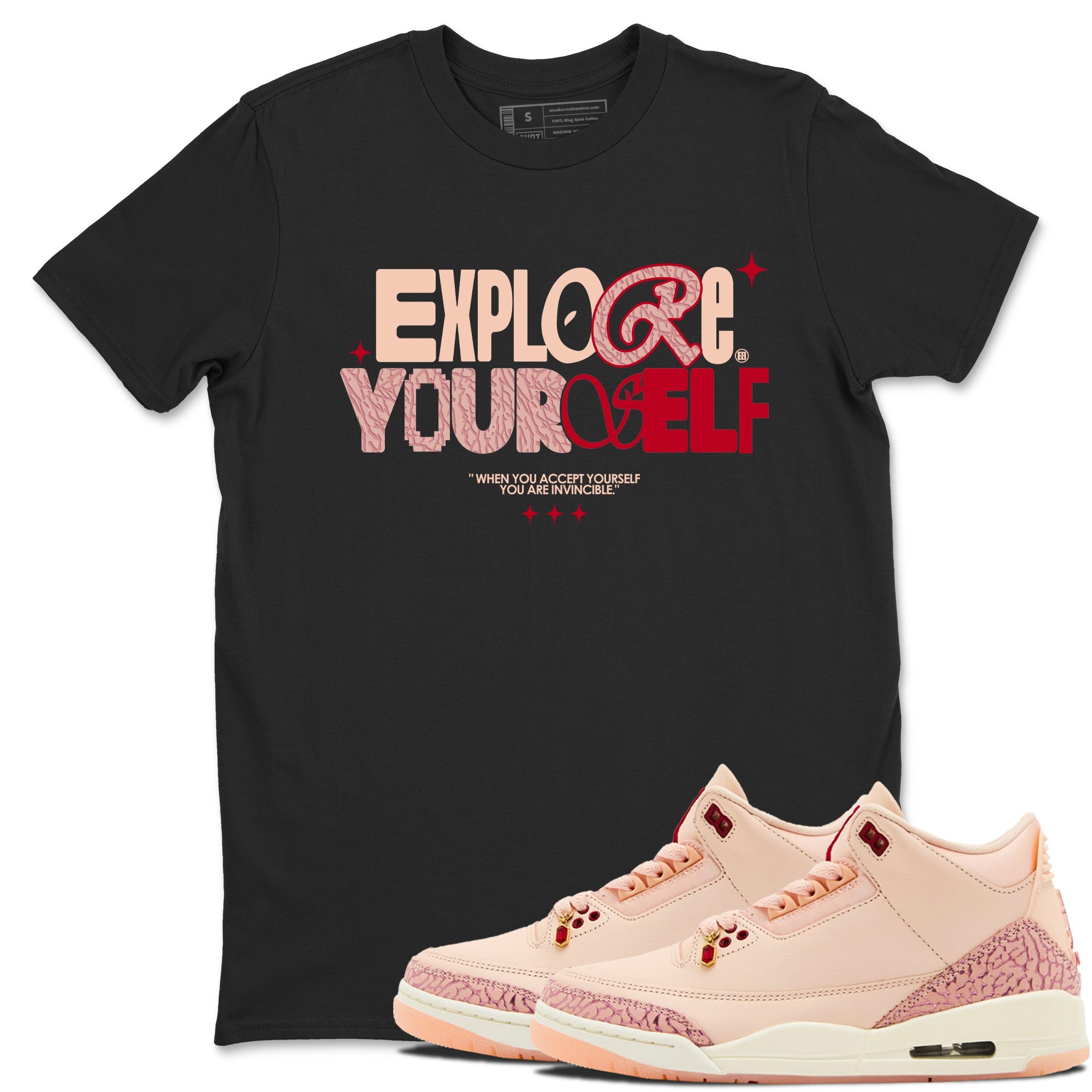 Air Jordan 3 "Treat Yourself" Washed Coral shirts to Special Valentine's Day Explore Yourself sneaker match tees Jordan 3 Valentine's Day best t shirts to wear with jordans SNRT Sneaker Tees Graphic Tee Black 1 shirts