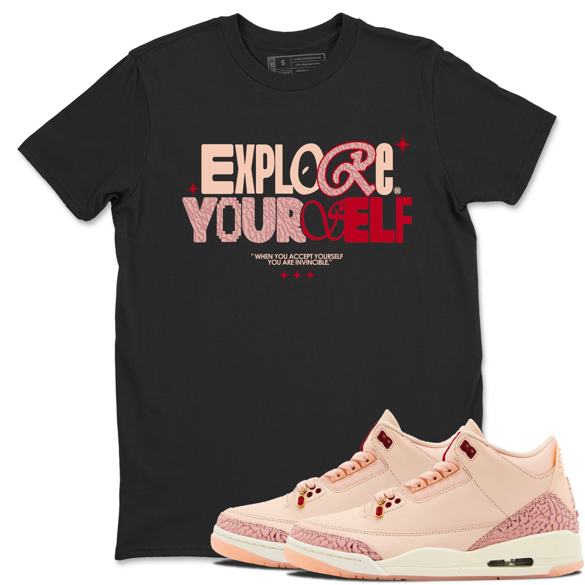 Air Jordan 3 "Treat Yourself" Washed Coral shirts to Special Valentine's Day Explore Yourself sneaker match tees Jordan 3 Valentine's Day best t shirts to wear with jordans SNRT Sneaker Tees Graphic Tee Black 1 shirts