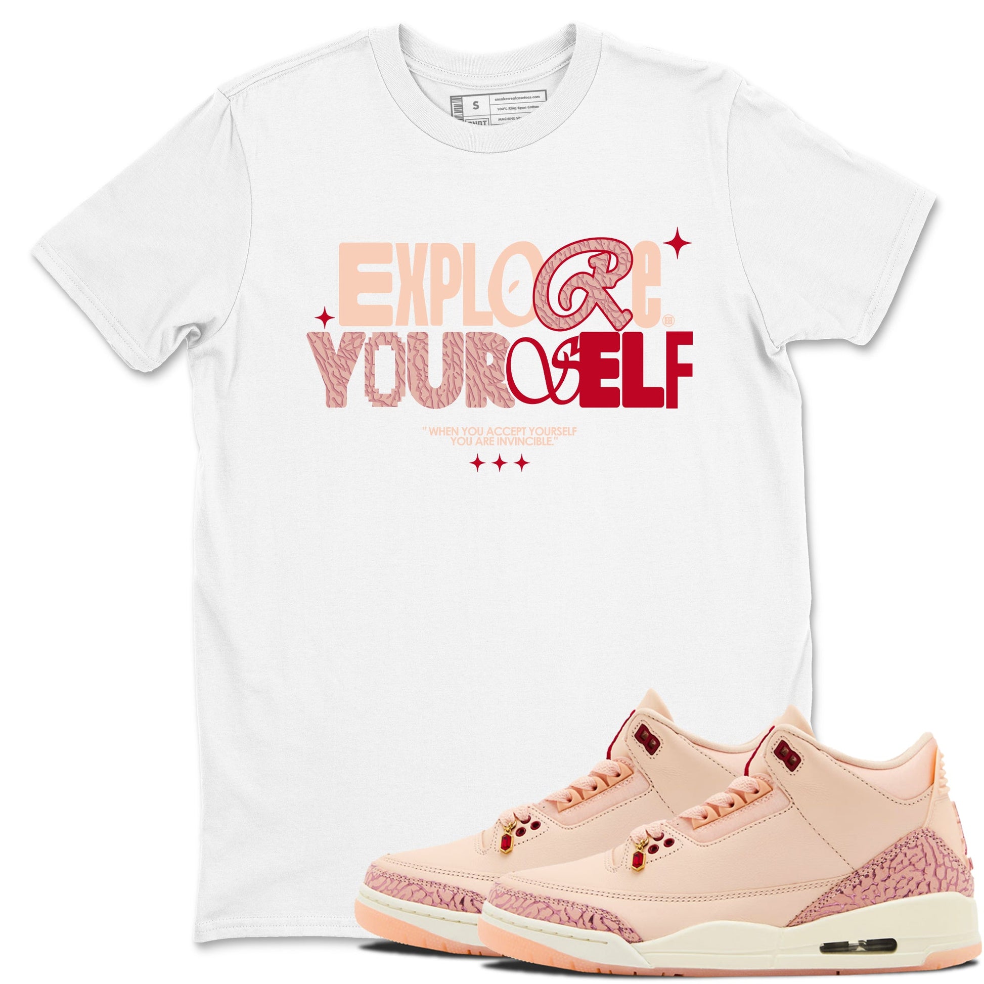 Air Jordan 3 "Treat Yourself" Washed Coral shirts to Special Valentine's Day Explore Yourself sneaker match tees Jordan 3 Valentine's Day best t shirts to wear with jordans SNRT Sneaker Tees Graphic Tee White 1 shirts
