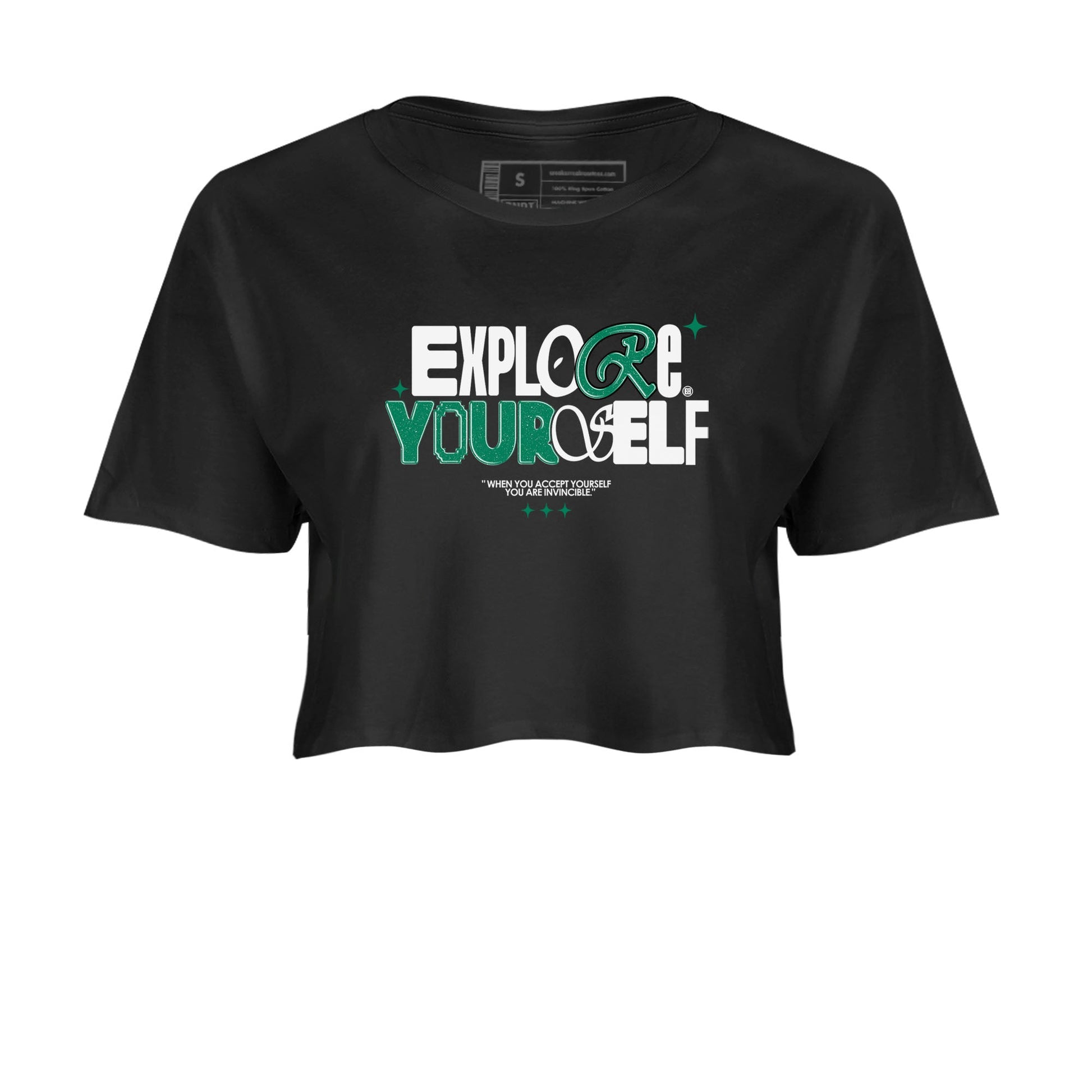 4s Oxidized Green shirts to match jordans Explore Yourself sneaker match tees Air Jordan 4 Oxidized Green SNRT Sneaker Tees streetwear brand Black 2 crop tee