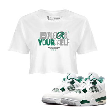 4s Oxidized Green shirts to match jordans Explore Yourself sneaker match tees Air Jordan 4 Oxidized Green SNRT Sneaker Tees streetwear brand White 1 crop tee