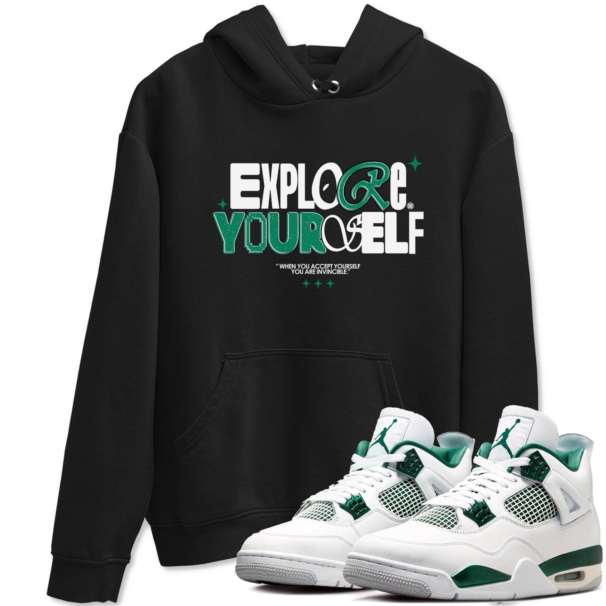 4s Oxidized Green shirts to match jordans Explore Yourself sneaker match tees Air Jordan 4 Oxidized Green SNRT Sneaker Tees streetwear brand Black 1 unisex cotton tee