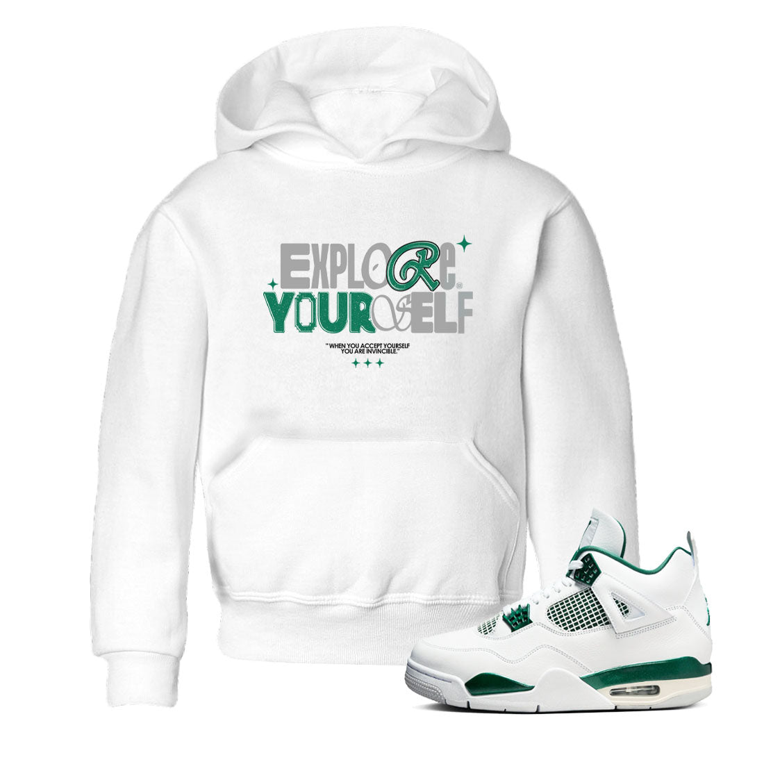 4s Oxidized Green shirts to match jordans Explore Yourself sneaker match tees Air Jordan 4 Oxidized Green SNRT Sneaker Tees streetwear brand Baby and Youth White 1 cotton tee