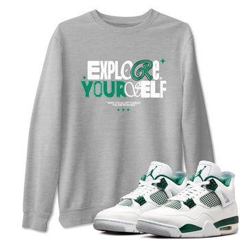 4s Oxidized Green shirts to match jordans Explore Yourself sneaker match tees Air Jordan 4 Oxidized Green SNRT Sneaker Tees streetwear brand Heather Grey 1 unisex cotton tee