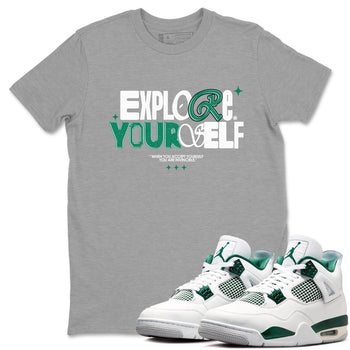 4s Oxidized Green shirts to match jordans Explore Yourself sneaker match tees Air Jordan 4 Oxidized Green SNRT Sneaker Tees streetwear brand Heather Grey 1 unisex cotton tee