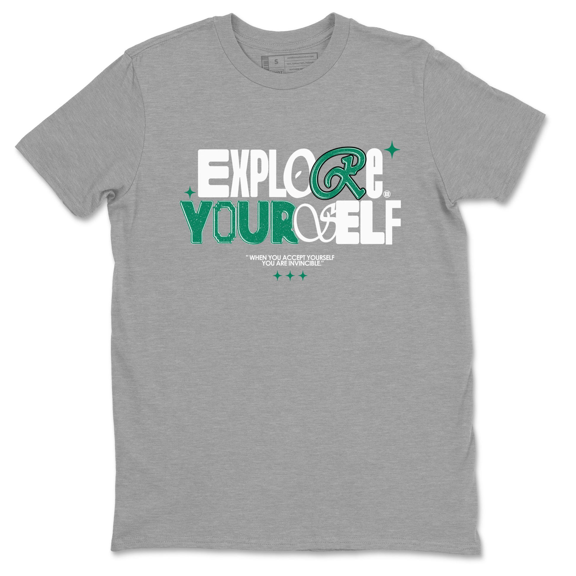 4s Oxidized Green shirts to match jordans Explore Yourself sneaker match tees Air Jordan 4 Oxidized Green SNRT Sneaker Tees streetwear brand Heather Grey 2 unisex cotton tee