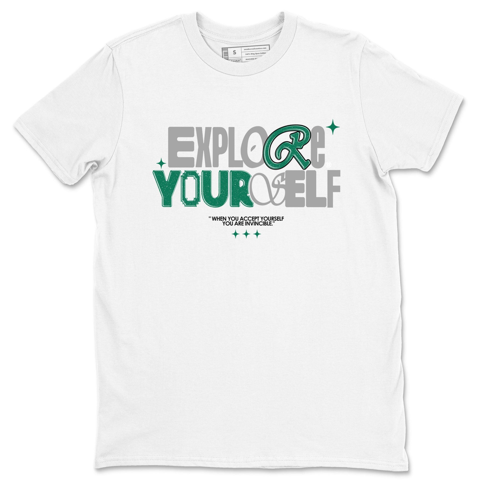 4s Oxidized Green shirts to match jordans Explore Yourself sneaker match tees Air Jordan 4 Oxidized Green SNRT Sneaker Tees streetwear brand White 2 unisex cotton tee
