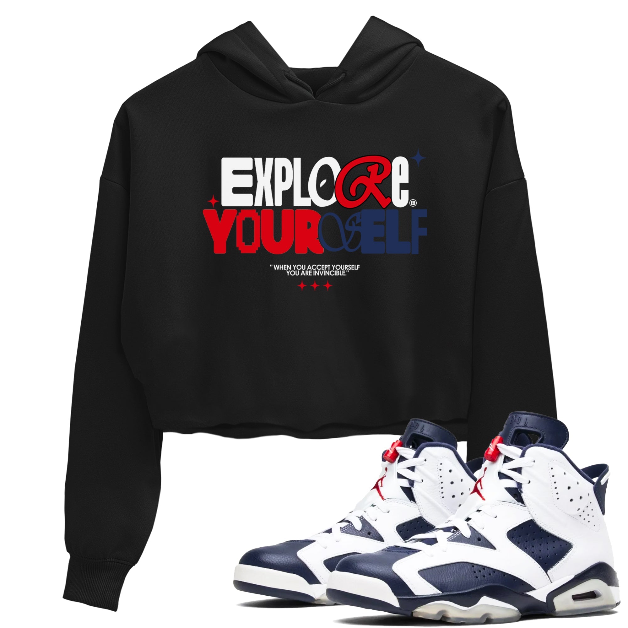 6s White And Midnight Navy shirts to match jordans Explore Yourself sneaker match tees Air Jordan 6 White And Midnight Navy SNRT Sneaker Tees streetwear brand Black 1 crop tee