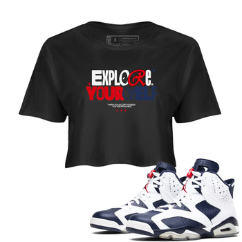 6s White And Midnight Navy shirts to match jordans Explore Yourself sneaker match tees Air Jordan 6 White And Midnight Navy SNRT Sneaker Tees streetwear brand Black 1 crop tee