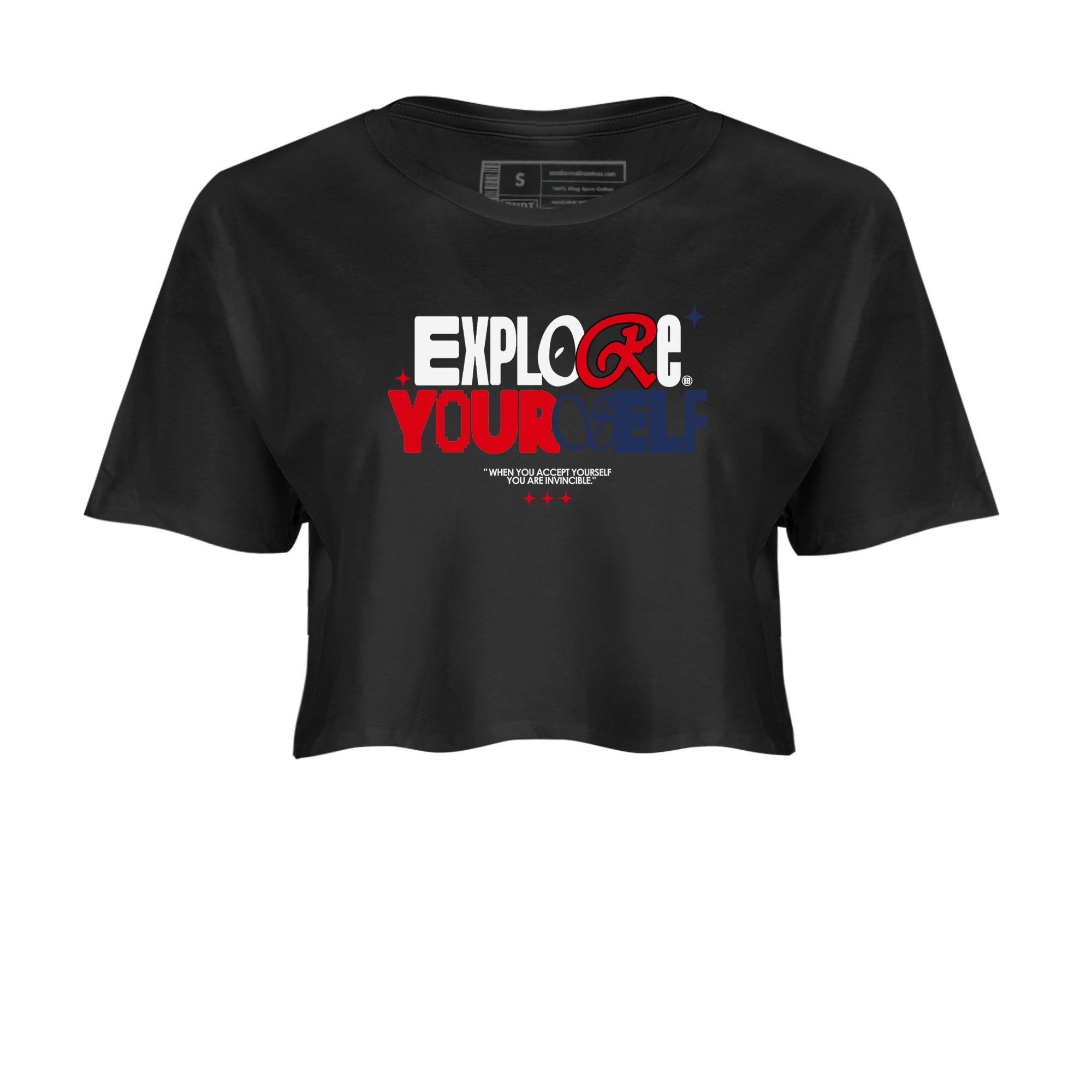 6s White And Midnight Navy shirts to match jordans Explore Yourself sneaker match tees Air Jordan 6 White And Midnight Navy SNRT Sneaker Tees streetwear brand Black 2 crop tee