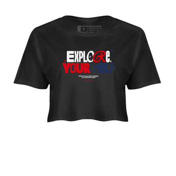 6s White And Midnight Navy shirts to match jordans Explore Yourself sneaker match tees Air Jordan 6 White And Midnight Navy SNRT Sneaker Tees streetwear brand Black 2 crop tee