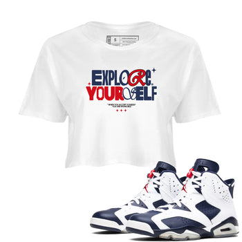 6s White And Midnight Navy shirts to match jordans Explore Yourself sneaker match tees Air Jordan 6 White And Midnight Navy SNRT Sneaker Tees streetwear brand White 1 crop tee